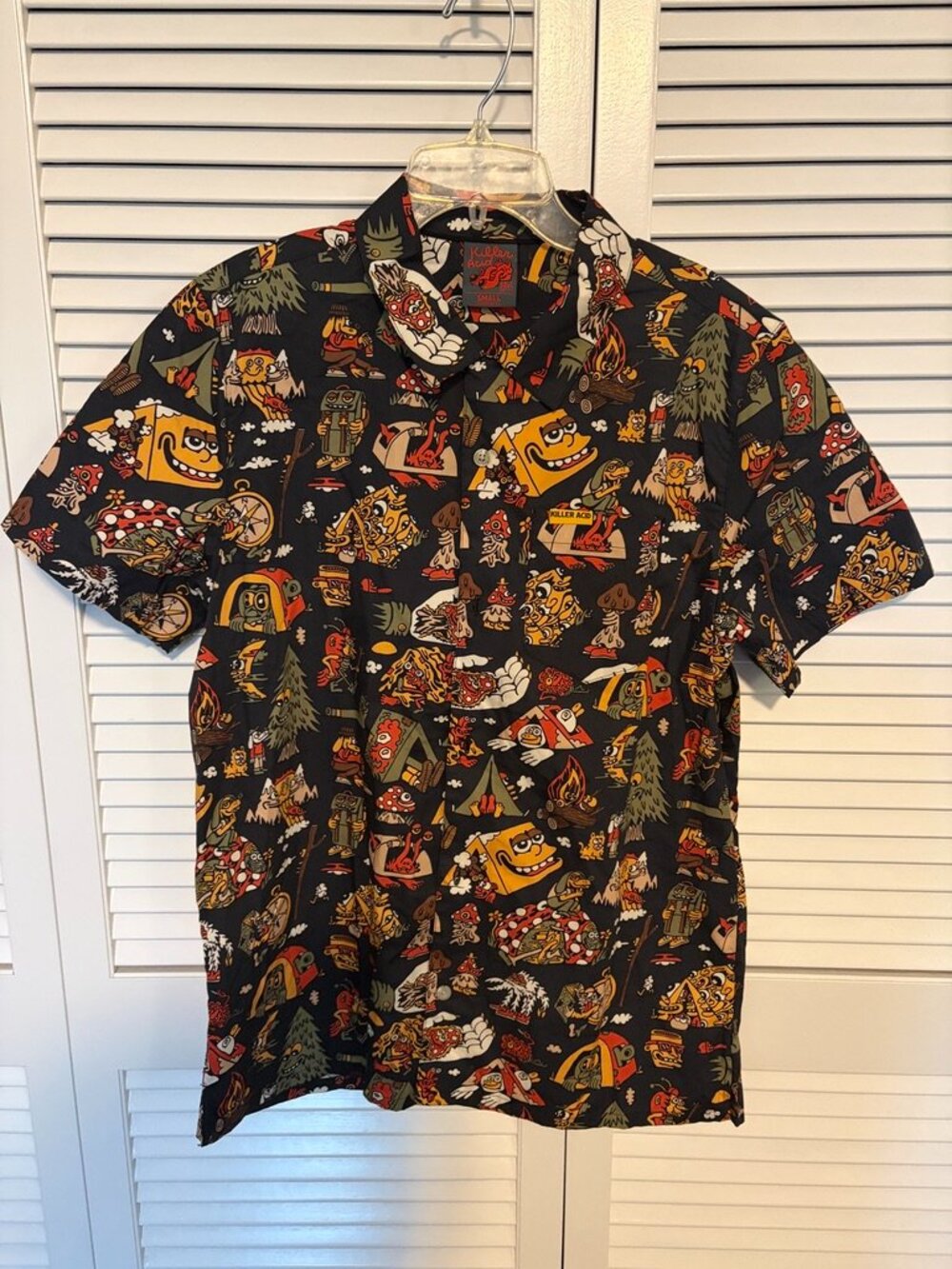 Killer Acid No Bad Trips Button Down Mushroom Print Camp Mens Small